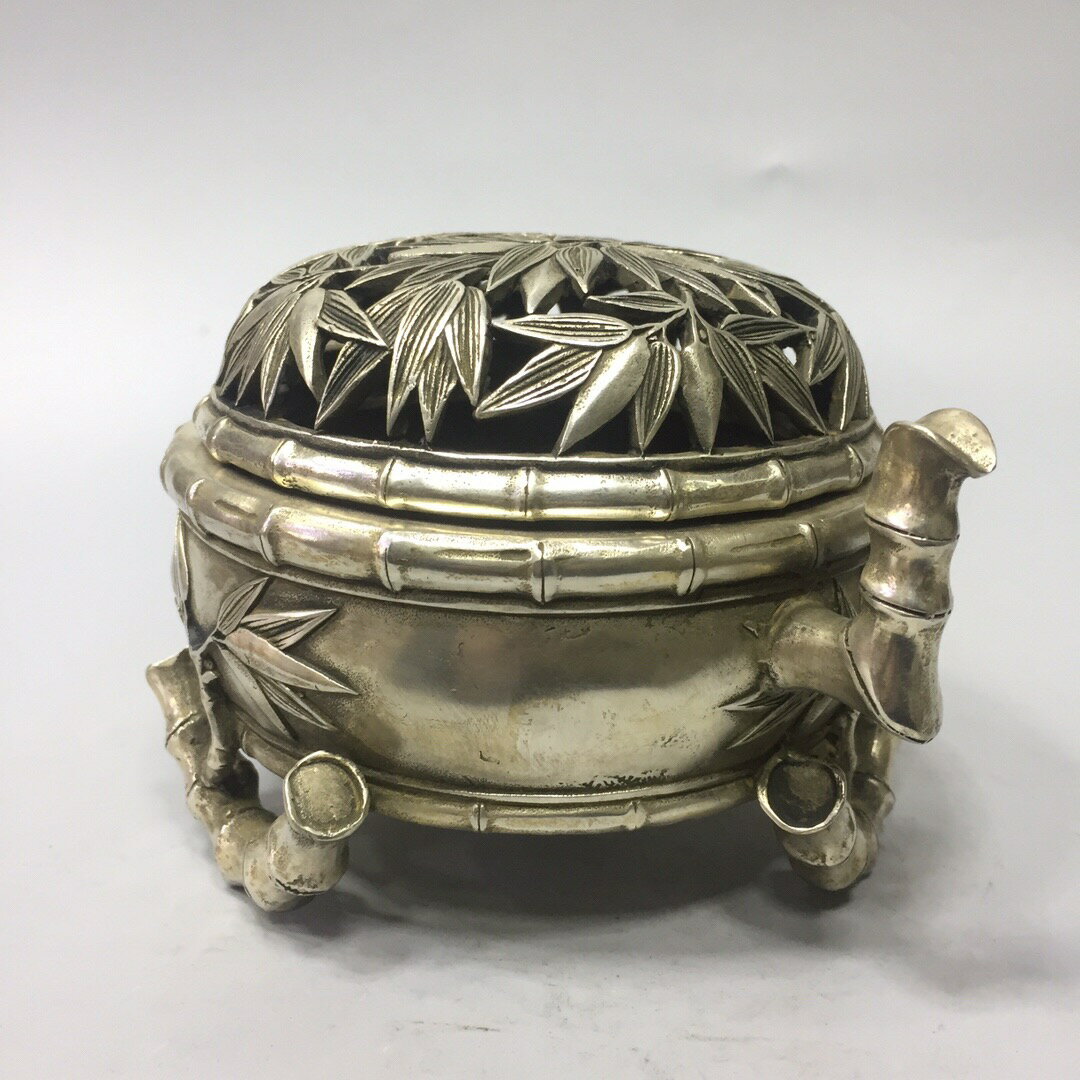 古玩古董雜項 白銅鏤空竹子竹節燻爐 香薰居家裝飾擺件收藏