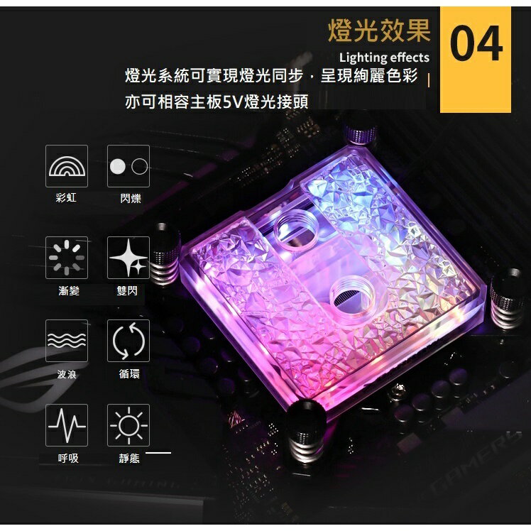送主板同步線 Barrow CPU水冷頭 噴射微水道 冰凌系列LTIFH-04鑽石燈效 皇家戟 Intel / AMD 1