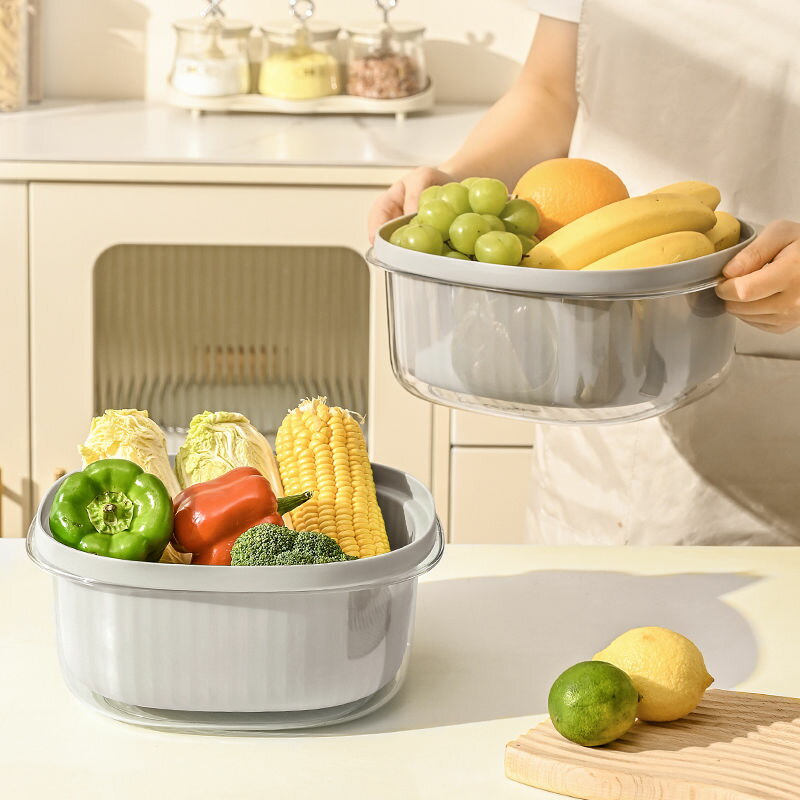 雙層洗菜盆瀝水籃廚房客廳茶幾家用水果盤洗菜池塑料濾菜籃子淘米