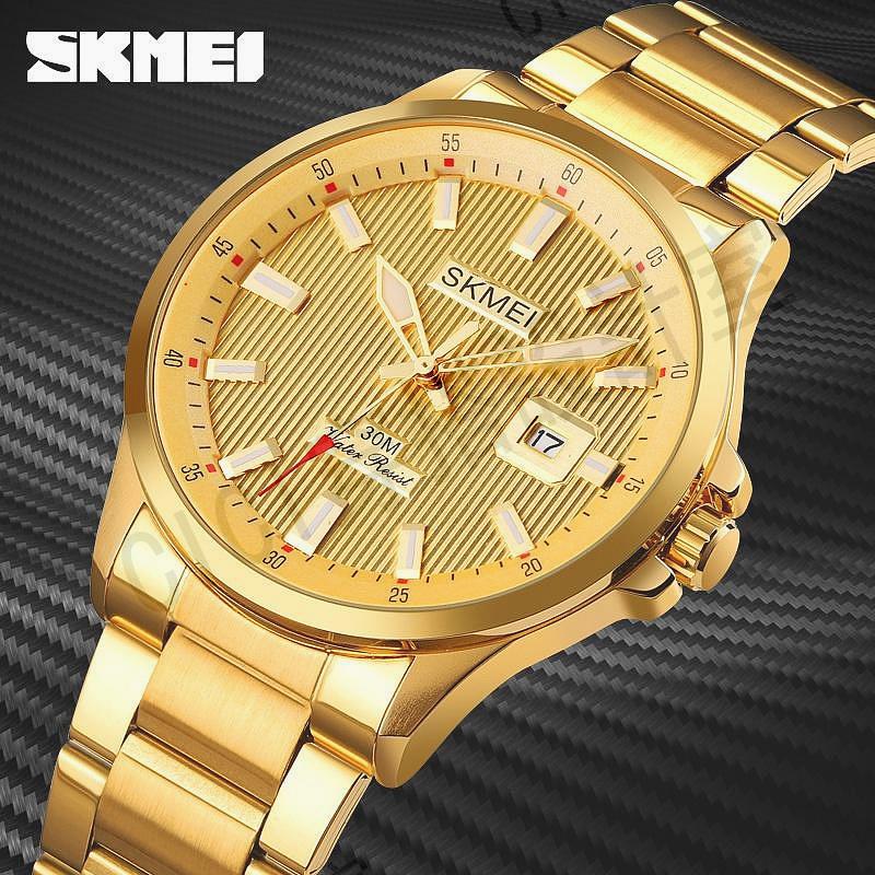 【電子發票＋費】SKMEI 1654 時刻美男士手錶 單錶冠鋼帶合金摺疊扣復古日曆男石英錶【亞德機械五金家居】