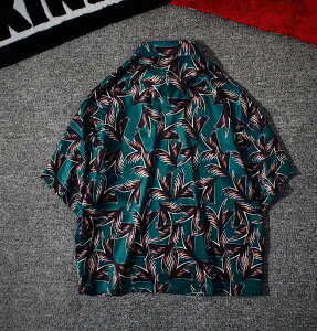 FINDSENSE H1 2018 夏季 新款 日本薄款 樹葉印花 寬鬆嘻哈 男女 短袖襯衫 休閒 潮流上衣