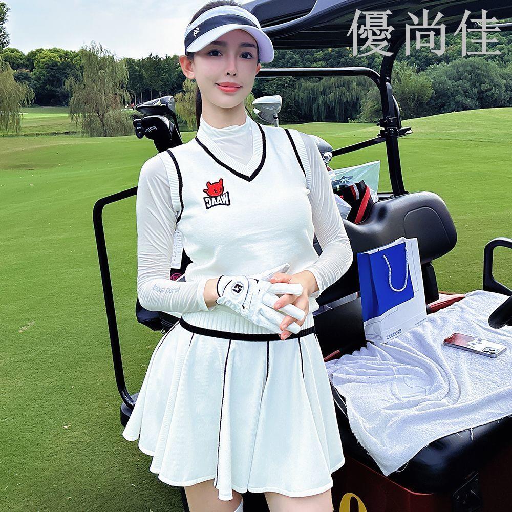秋冬季新款高爾夫毛衣女士V領背心保暖馬甲時尚彈力運動裙針織衫
