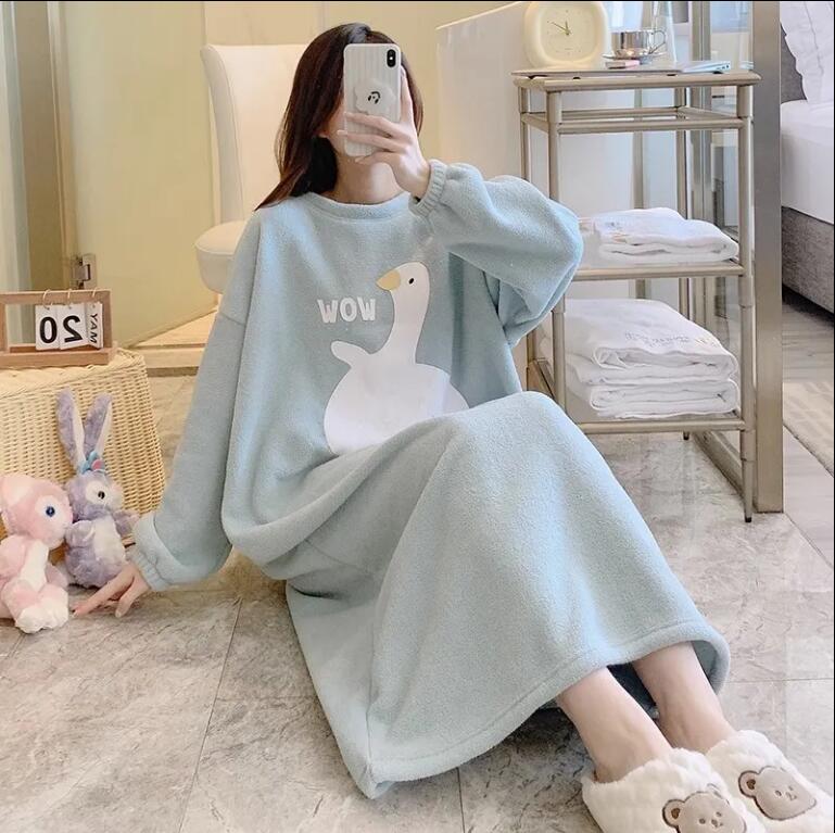 睡裙女秋冬季可愛大白鵝加厚甜美睡衣女家居服可外穿【步行者戶外生活館】