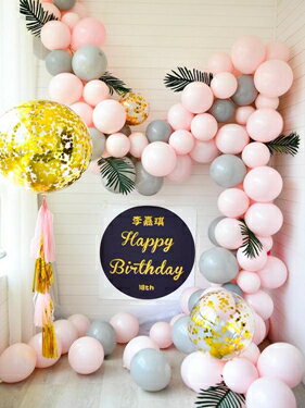 網紅兒童生日快樂場景布置動物氣球少女心裝飾背景墻派對套餐 全館免運