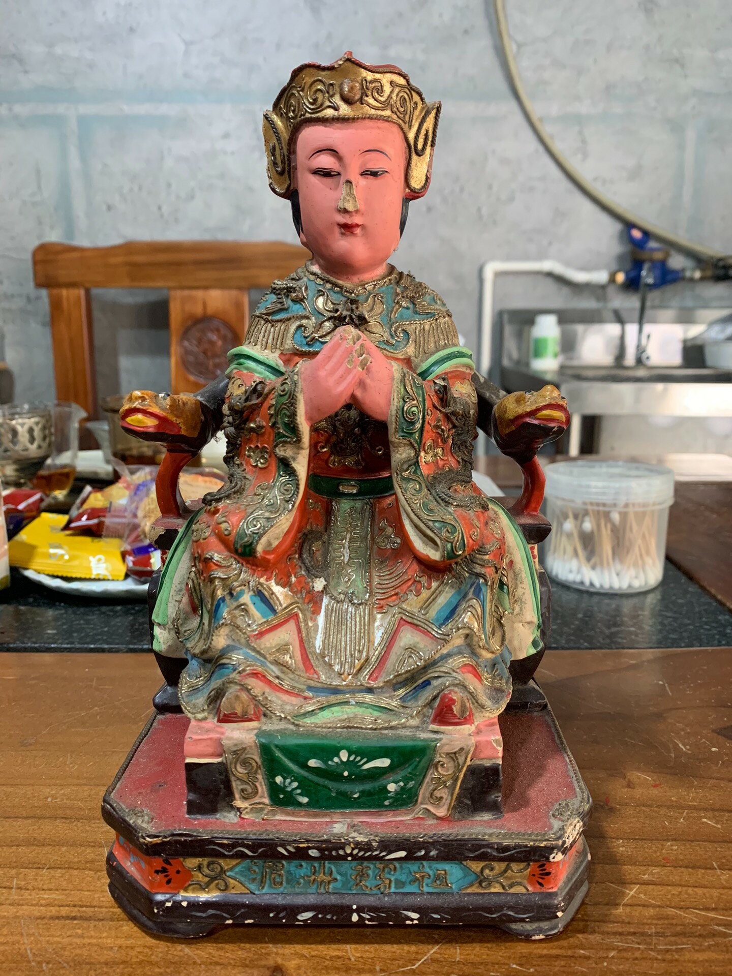 結緣老木雕佛像擺飾，媽祖娘娘，高25釐米，閩南漆線雕工藝，香