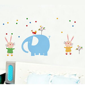 [超取299免運]Loxin 無痕壁貼 牆貼 兒童房佈置設計壁貼 大象小兔【YP1827】