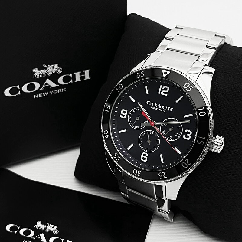 美國百分百【全新真品】COACH Cole 手錶 14602601 金屬錶帶 專櫃精品 男錶 44mm 黑色 CZ50