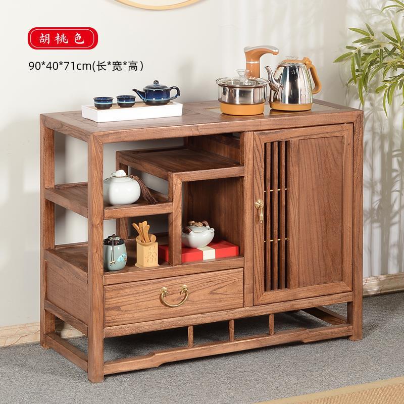 工廠直銷 免運 茶桌 榆木茶水櫃燒水壺一體實木置物架新中式移動茶水臺小茶桌茶邊櫃燒