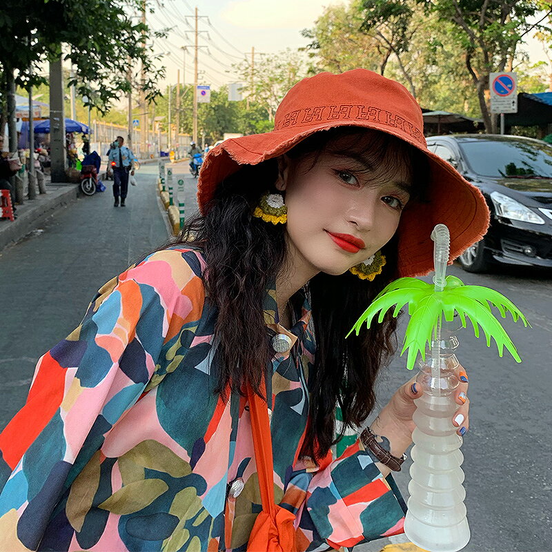 蝸牛爬爬家韓版棉布漁夫帽女夏季日系休閑簡約出遊遮陽可折疊盆帽1入