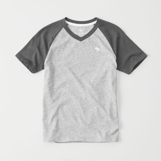 美國百分百【Abercrombie & Fitch】T恤 AF 短袖 V領 麋鹿 kids 女男 情侶裝 灰色 XS S號 H968