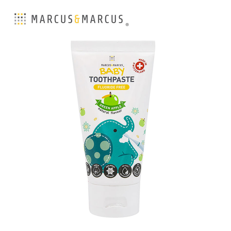 【加拿大 Marcus & Marcus】6m+ 瑞士天然雪絨花嬰兒牙膏-青蘋果 (不含氟) 50ml
