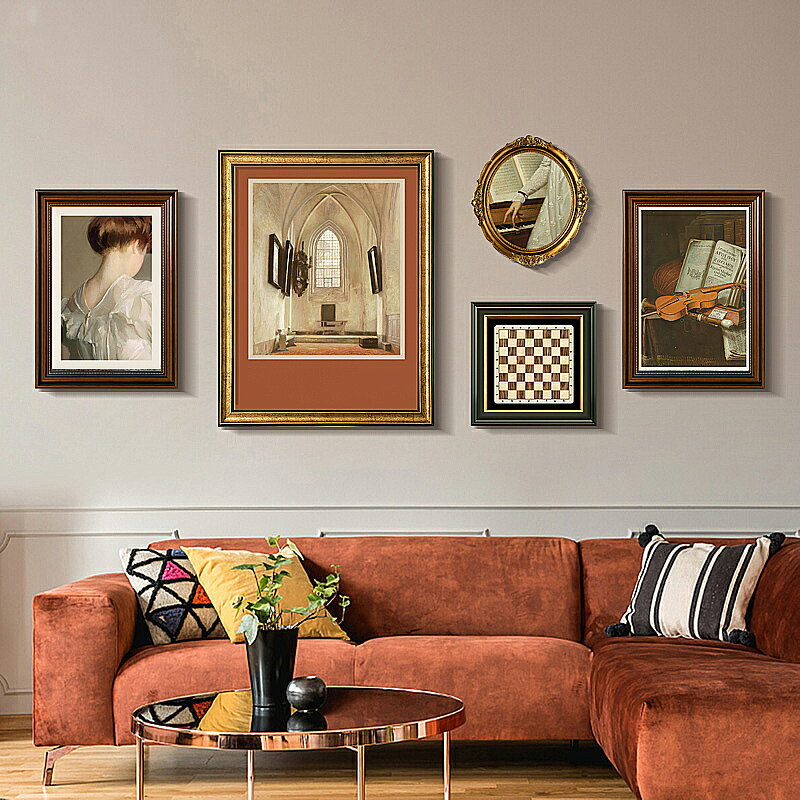 薇典 客廳裝飾畫美式復古掛畫組合輕奢沙發背景墻壁畫小眾歐式法式墻畫 小