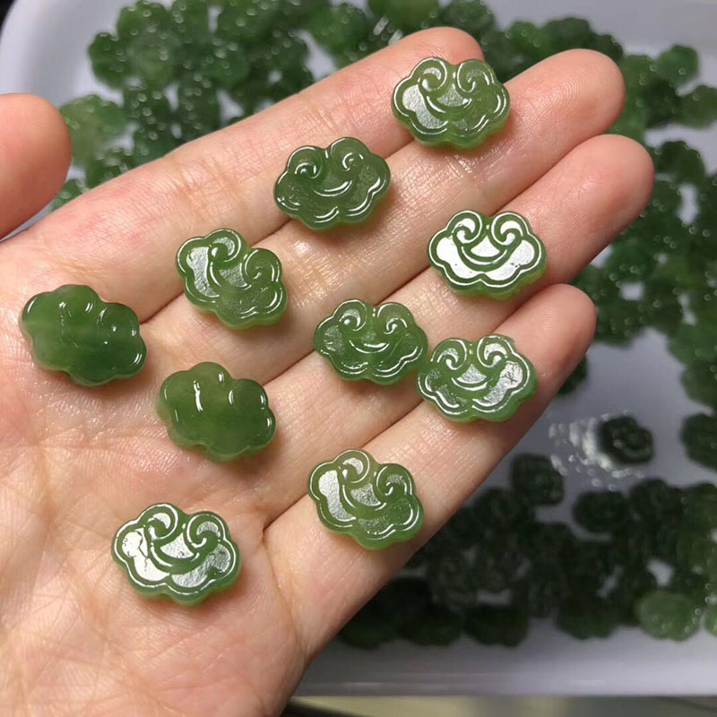 天然俄羅斯和田碧玉玉石散珠平安扣如意DIY配件背雲