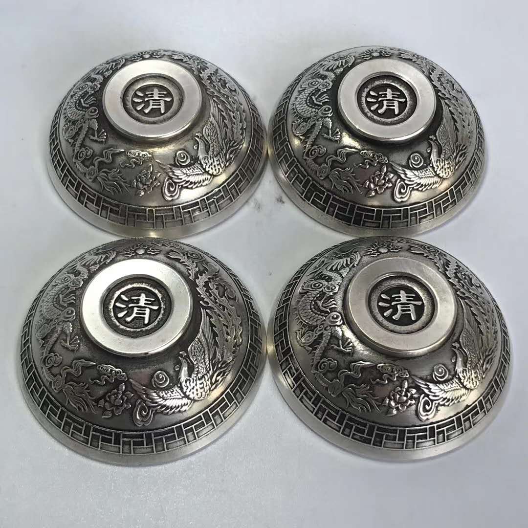 復古白銅鍍銀龍鳳碗招財碗福祿壽喜碗一套鍍銀六角百福碗家居擺件