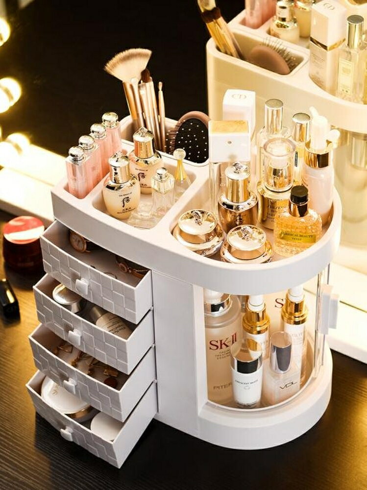 化妝品收納盒防塵護膚品置物架簡約梳妝臺桌面整理盒化妝盒特大號歐歐流行館