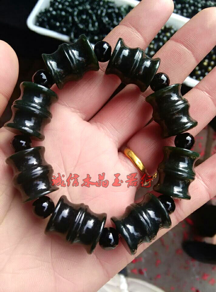 天然和田玉青玉手鏈男女款珠手串玉石念珠送禮1入