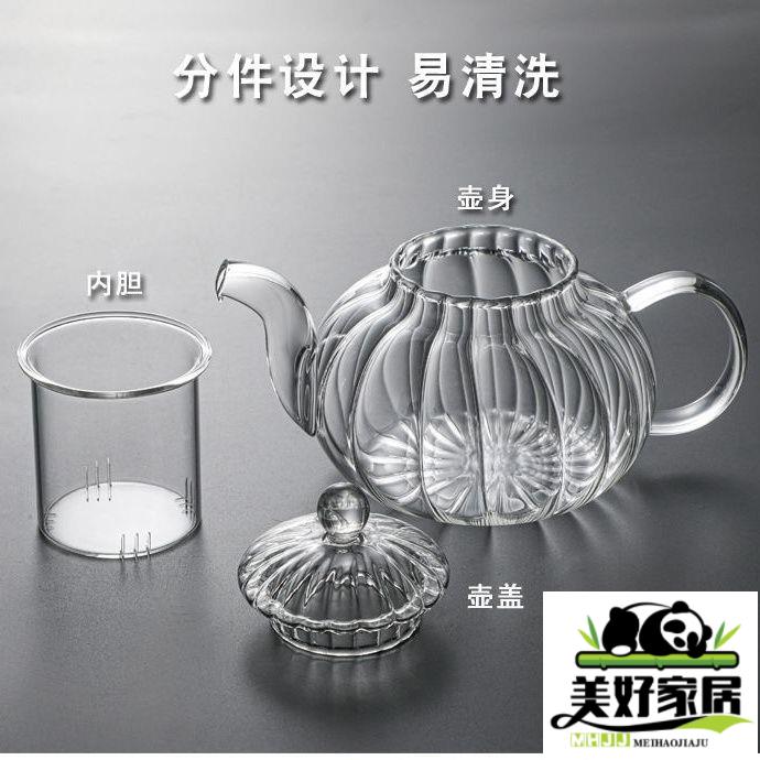 【良品舎】全館免運 開發票 保售後 茶具 茶壺 耐高溫玻璃燒水茶壺條紋花茶壺套裝茶壺家用泡茶耐熱透明功夫茶具