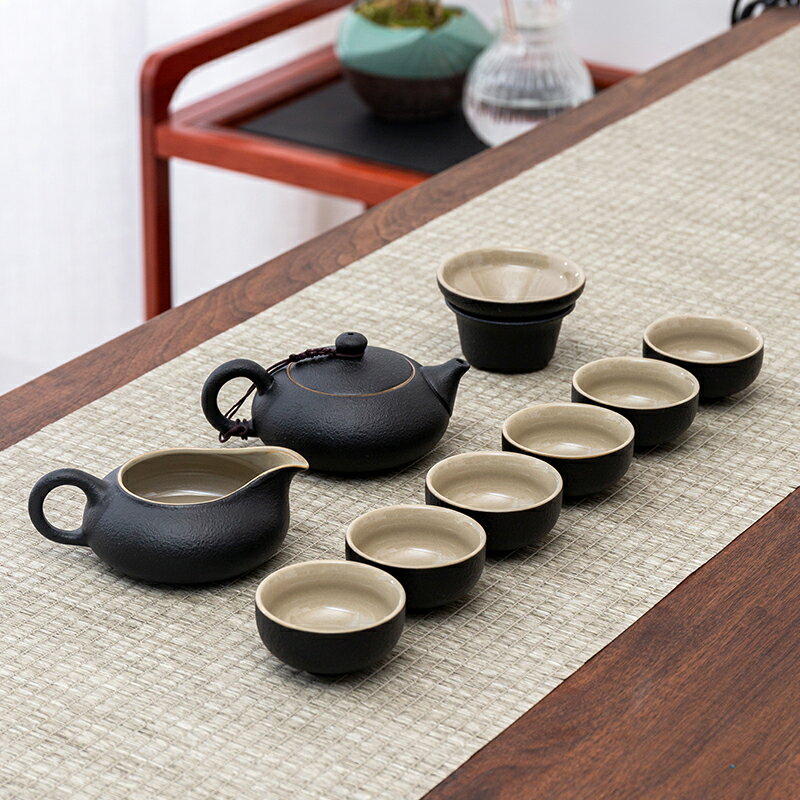 家用復古黑陶茶具套裝簡約功夫日式中式陶瓷小罐茶壺茶杯套組