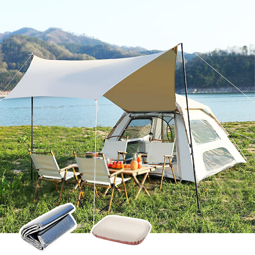 E.C outdoor 戶外露營多人二合一可分離式天幕自動速開帳篷-附贈收納袋+自動充氣枕+防潮墊