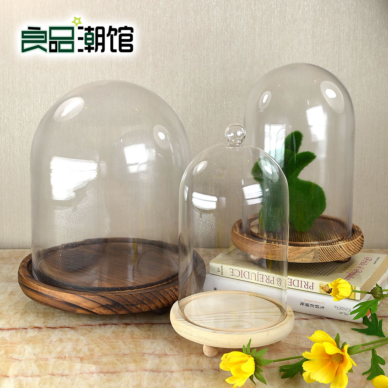 微景觀永生花圓形玻璃罩透明展示蛋糕水果防塵罩粘土罩裝飾品擺件