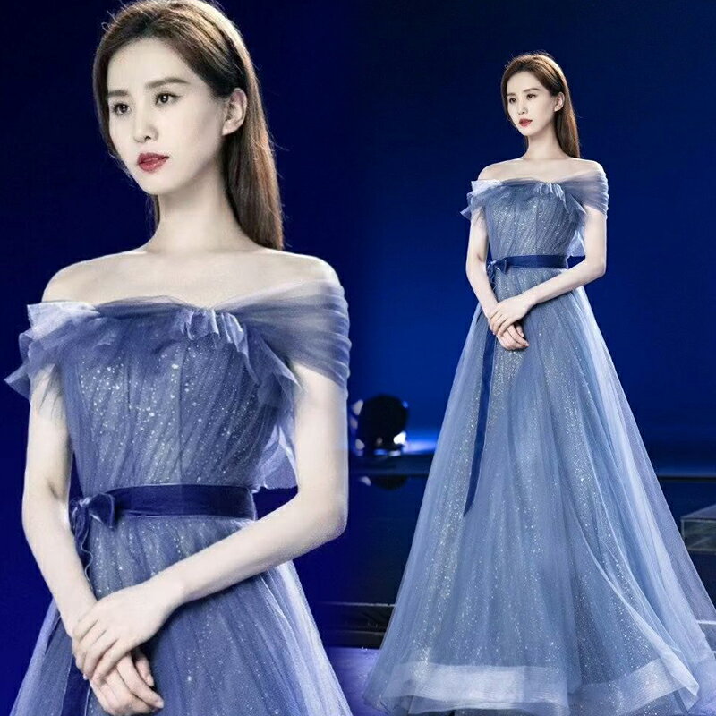 劉詩詩同款明星禮服藍色新娘結婚敬酒晚宴年會伴娘婚紗禮服17608