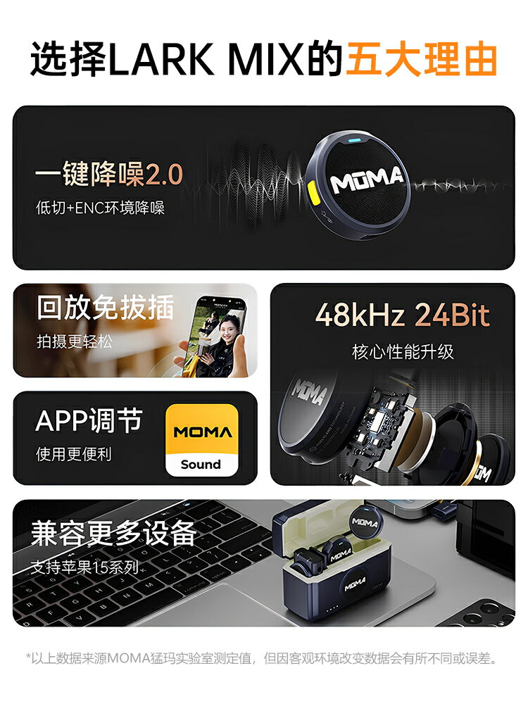 最低價保固一年}moma猛瑪lark MIX紐扣無線夾領式麥克風猛犸一拖二迷你