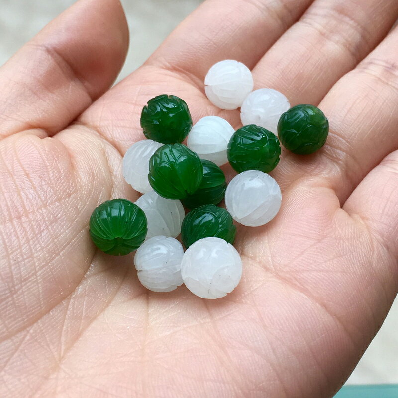 天然和田白玉碧玉蓮花珠單珠雕刻散珠diy串珠隔珠玉器手鏈串配飾