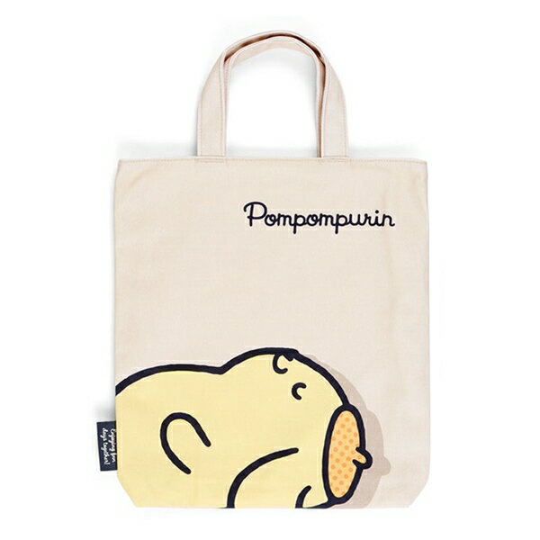 【震撼精品百貨】Pom Pom Purin 布丁狗~日本Sanrio三麗鷗 布丁狗帆布短把手提袋(卡其躺姿)*33859