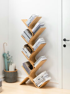 優樂悅~創意樹形書架置物架實木簡易兒童學生簡約落地多層小型收納窄書柜