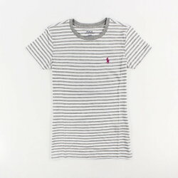 美國百分百【Ralph Lauren】女 RL POLO 短袖 T-shirt T恤 上衣 圓領 灰白 條紋XS號 I031