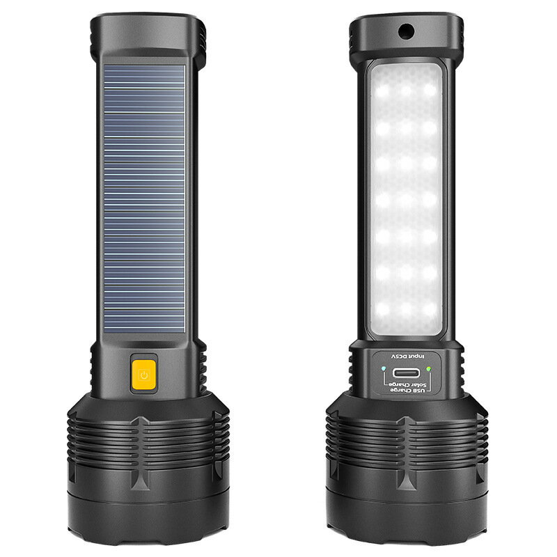 強光太陽能手電筒TpyeC可充電式便攜小手電戶外超亮多功能應急燈【尚宜家居】