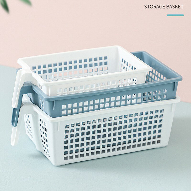 把手網格收納籃【Y021】台灣出貨 居家  網格收納筐 帶把手 有炳 大 中 小 三尺寸 白色 居家 冰箱 廚房收納 2