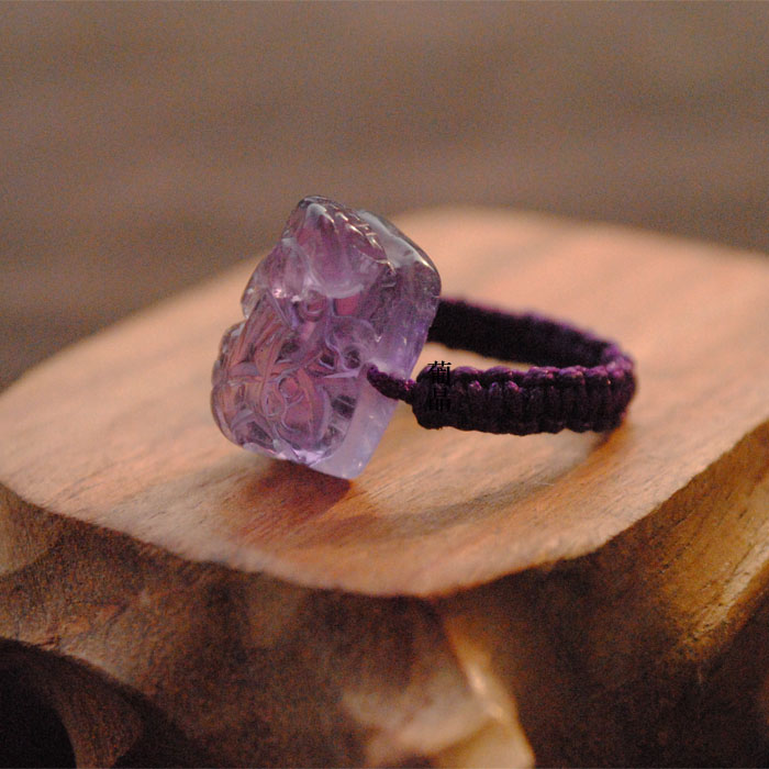 天然紫水晶貔貅戒指 紫水晶皮丘戒面 紫水晶貔貅指環 紫水晶皮丘