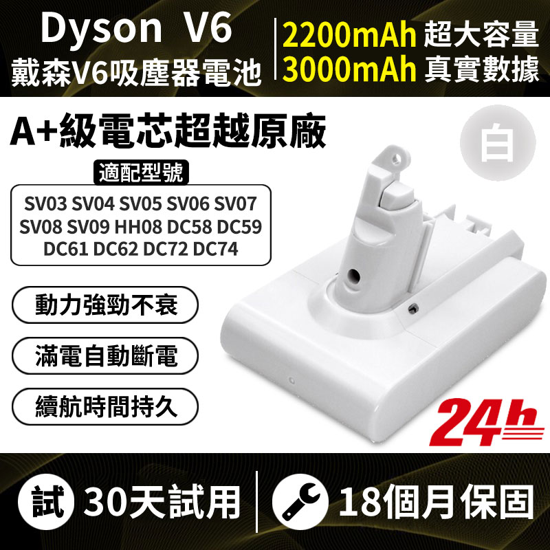 台灣現貨 3000mAh Dyson白色電池 適配戴森吸塵器 V6 SV09 HH08 DC62 SV03 DC74 SV06戴森電池 0