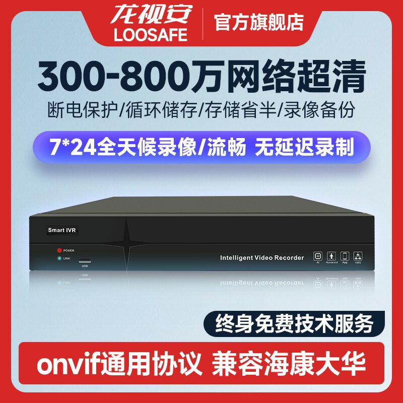 {臺灣公司貨 可打統編}龍視安4-128路網路硬碟錄像機4K數字高畫質家用nvr監控主機恩智