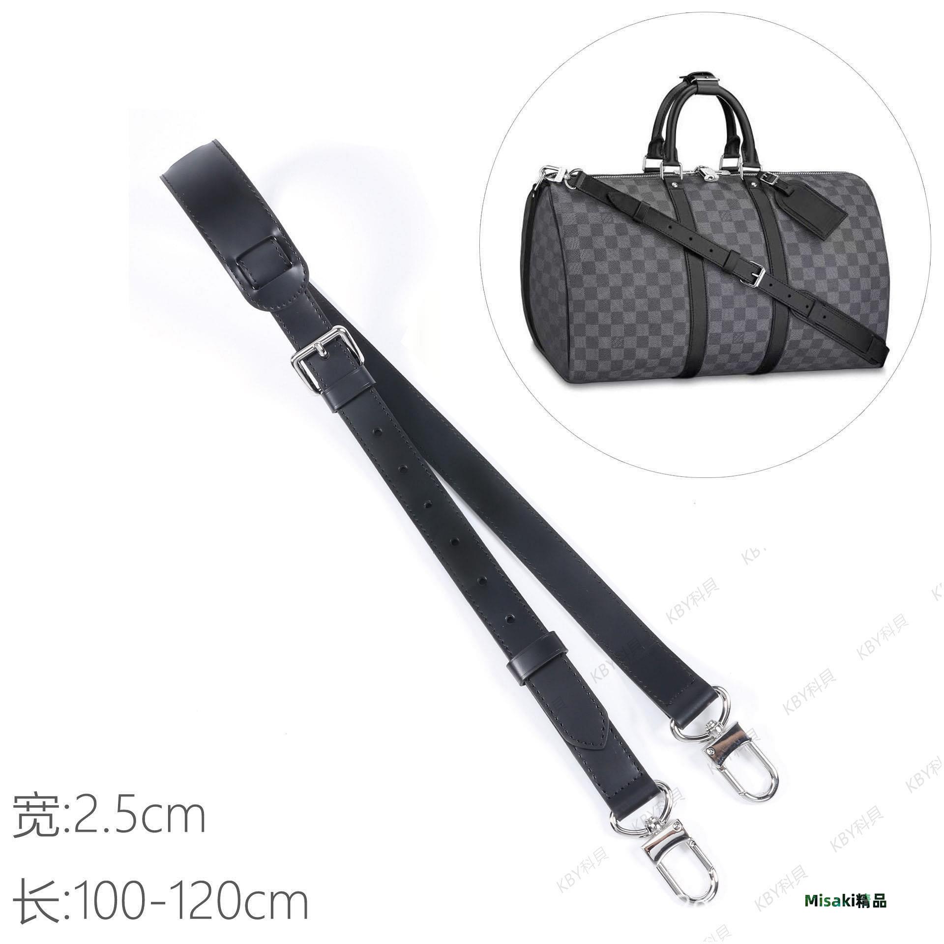 適用lv黑色牛皮肩帶keepall旅行包帶替換黑武士斜挎背帶配件單買458 Misaki精品