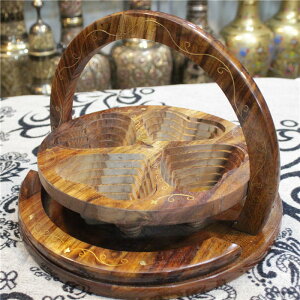 巴基斯坦木雕傳統手工藝創意鎏金干果糖果提籃進口喬遷禮品bm551入