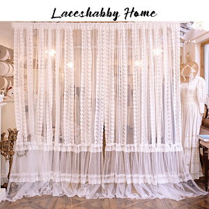 LACESHABBY新款法式復古風格繡花蕾絲荷葉邊白色窗紗窗簾