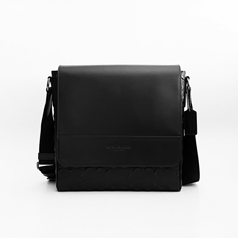 美國百分百【全新真品】COACH 小牛皮 斜背包 4006 郵差包 專櫃精品 logo 經典 浮雕印花 黑色 BK18