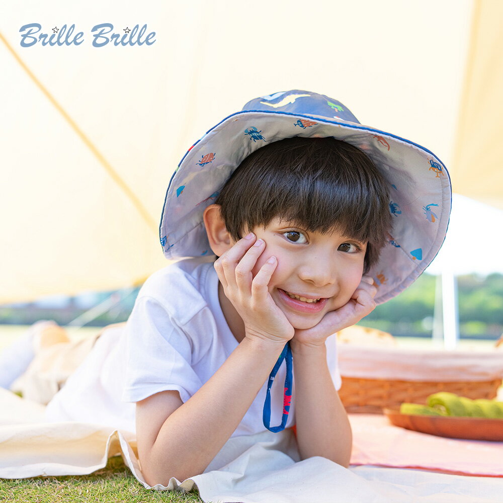 【Brille Brille】UPF50+經典涼感兒童雙面防曬帽 - 侏羅紀迷彩