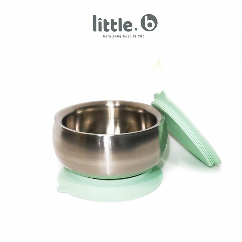 little.b 316 雙層不鏽鋼吸盤碗330ml(小芽綠)★衛立兒生活館★