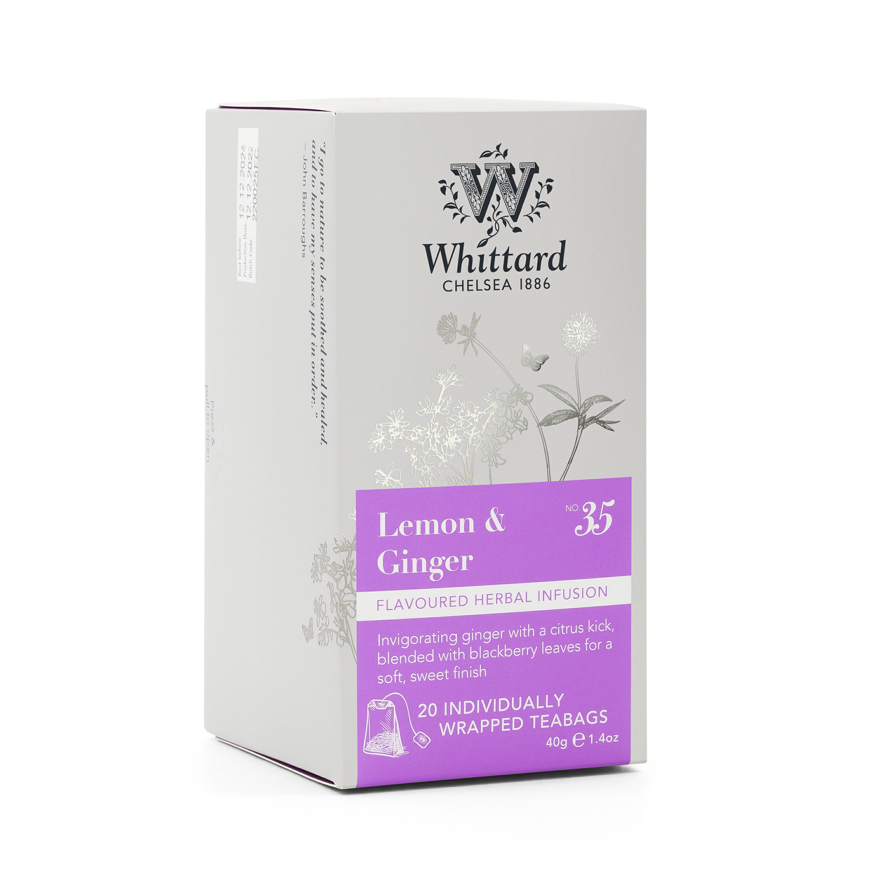 英國 Whittard of Chelsea 檸檬暖薑茶  Lemon & Ginger -水果茶&草本茶系列-40g/2gx20入/盒 4