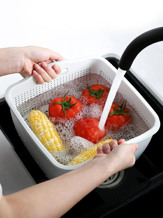 菜籃 雙層洗菜籃蔬菜瀝水籃套裝 家用廚房水果收納籃洗菜盆