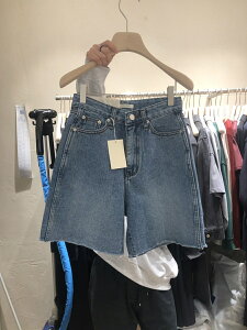 韓國夏季高腰顯瘦系扣磨邊a字闊腿休閒牛仔短褲女
