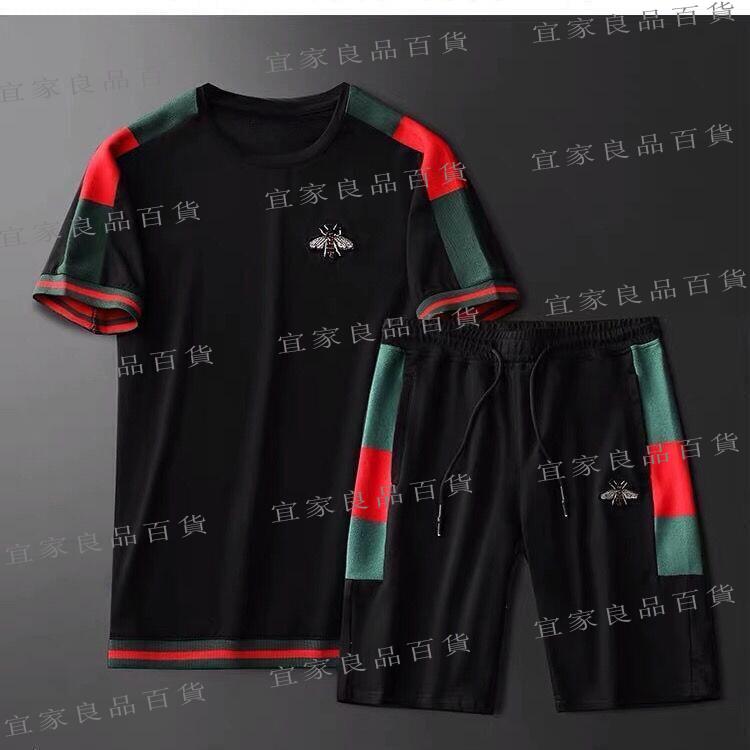 【宜家良品百貨】冰絲套裝寬鬆大尺碼男夏季五分褲休閒運動套裝五分褲男兩件套