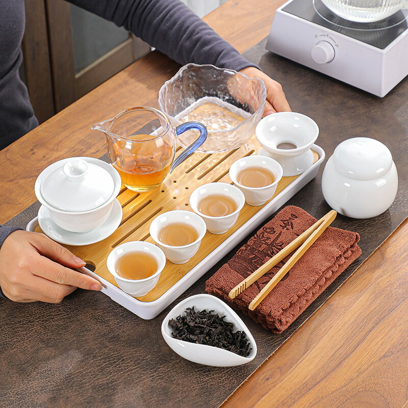 茶壺 泡茶器具 羊脂玉旅行茶具陶瓷蓋碗茶壺茶杯白瓷家用簡約中式整套便攜式定製【MJ23344】