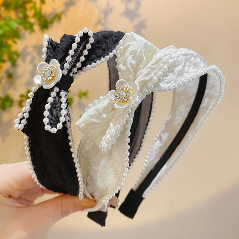 法式珍珠發箍網紅新款壓發頭箍發捆復古氣質寬邊發卡頭飾女