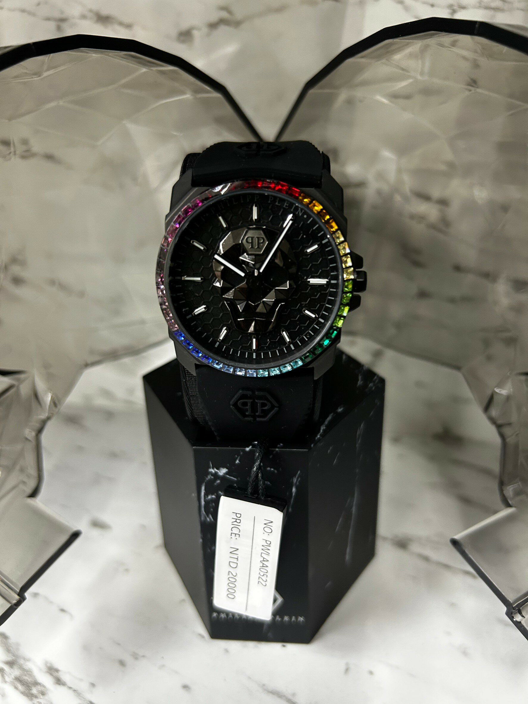 (Little bee小蜜蜂精品)Philipp Plein PP 彩虹鑽圈 石英錶 鑽圈骷髏石英橡膠錶 原價20000