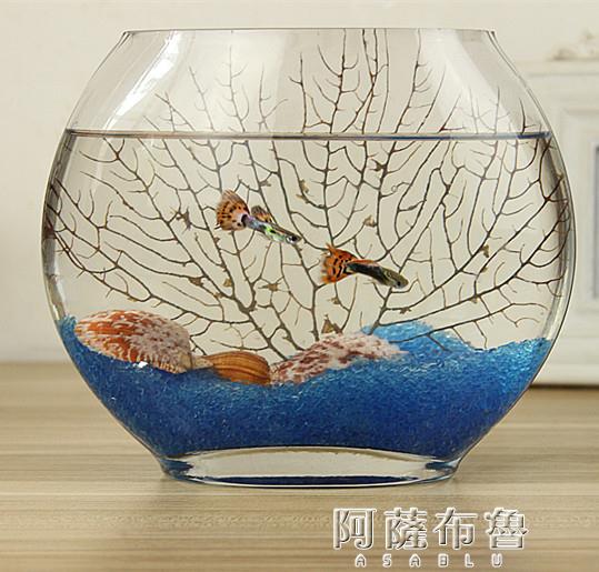 魚缸 創意扁口玻璃魚缸橢圓形 超白透明玻璃金魚缸迷你水族箱小型桌面 快速出貨