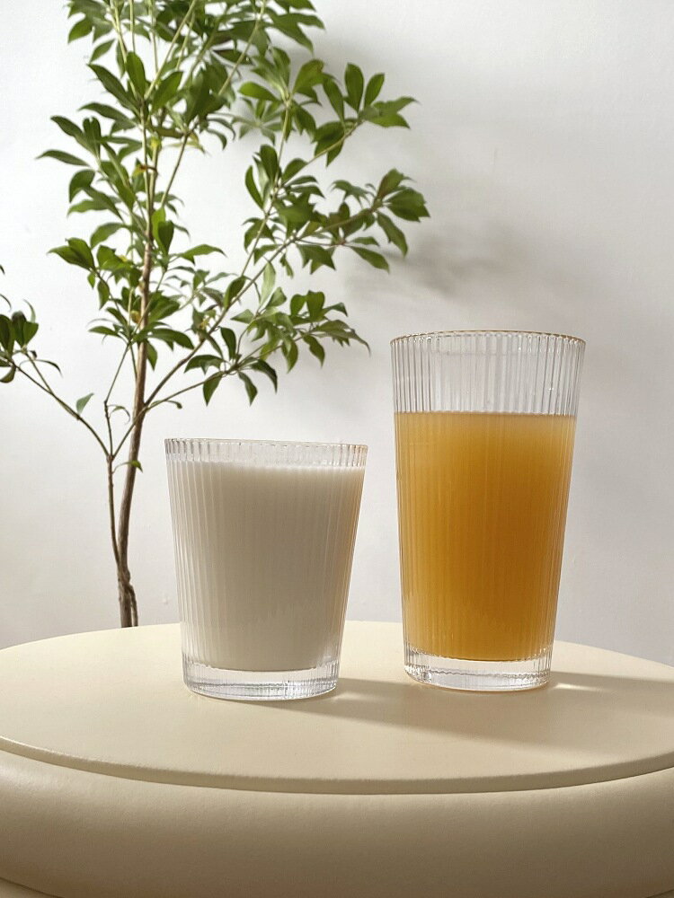 新款條紋杯玻璃透明小清新水杯茶杯情侶杯早餐杯伴手禮杯子馬克杯